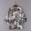 Women's Blouses Stylish Summer Sunscreen Tropical Leaves Print Cardigan Coat Shirt Sweat Absorbing Lightweight