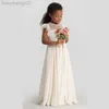 Abiti da ragazza ragazza principessa vestito in pizzo vintage lungo bambino garza floreale vestido prua bianca feste di compleanno avorio abiti da bambino 4-13y w0314