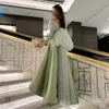 Mint Green Crystal Luxury Dubai Aftonklänningar från axeln långärmad båge tillbaka gala muslimsk prom formella klänningar mantel de soiree 2024 vestidos fest