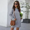 Casual Dresses Women's Winter Sexy Pullover Sweater Dress Solid Color O Neck Pocket Mini Party Club Warm Short Wrap Hip 2023