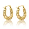 Hoop Earrings Aneebayh Statement Metal Twist Geometric Stainless Steel Chunky Huggie Gold Color Texture Exquisite Jewelry