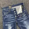 Mens Jeans 2023 Jeans Men D2 Jeans Slimming Wash Blue Patchwork Print Small Foot Casual Fashion 230313