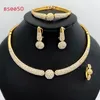 Wedding Jewelry Sets Dubai Gold Plated Jewelry Set Vintage Round Charm Necklace Bracelet Earring Ring For Wedding Bride Women Jewelry Sets 230313