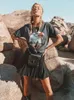 Женские футболки T Boho вдохновляют черные графические печати Tee Spring Summer 2023 Рубашка Женщины O-образные футболки с короткими рукавами футболка Feemail