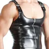 Men's Tracksuits Sexy Men's Suit Sleeveless Open Crotch Faux Leather Zip Bodysuit Shorts Jumpsuit Shaper 230313