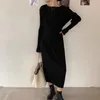 Casual Dresses Women's Spring Fashion 2023 Retro Pleated Elastic Waist Mid-length Little Black Dress Long-sleeved Elegant Japanese Style