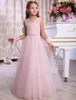 Abiti da ragazza con scollo a V senza maniche in tulle con perline Abiti da cerimonia per bambini Compleanno Natale Ragazze Spettacolo Baby Bambini Abito da festa Fiore