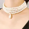 Wedding Jewelry Sets Multilayer imitation pearl beaded short necklace earring set 230313