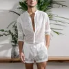 Men's Tracksuits Men's Clothing Fashion Suit Men 2pcs Clothes Set Hollow Out Sexy Lace Short Sleeve Casual T Shirt Top Shorts Summer Solid Color 230313