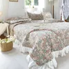 Sängkjol Vintage French Princess Quilted Cotton Bed Bread Coverlet Double 230x250cm Print Floral Ruffle Bed Sheet Soft 2st Pudow Case 230314