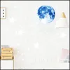 Adesivos de parede brilham nas estrelas escuras para o teto decalques de lua fluorescente, decoração de quarto da sala de estar infantil 220607 dhjke