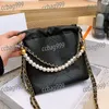 French Pearl Portable Women Crossbody Designer Bag Tote Gold Coin Letter Multi Chain Leather Matelasse Vintage Shopping Shoulder Bag Luxury Handbag Pochette 25CM