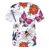 Mäns T-skjortor Flowers Butterfly Dragonfly Insect 3D Printing T-shirt Män/kvinnor Kortärmade Harajuku-kläder 2023 Summer Bekväma toppar