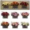Dekorativa blommor konstgjorda blommor bonsai europeisk stil livliga hortensia ros blommig krukväxt skrivbord utsmyckning bröllop prydnad gåva