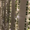 الزهور الزخرفية 2.3m النبات الاصطناعي مزيف زاحف الورقة الأخضر اللبلاب كرمة 2M LED أضواء سلسلة للاشتعال منزل الزفاف الحائط معلقة زخرفة