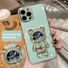 Shiny Glitter Space Bear Quicksand Astronaut Cases Bracket Stand Holder Soft Silicone Plating Folding Holder Cover för iPhone 14 13 12 11 Pro Max 8 Plus XR XS Max