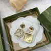 New Square Diamond Stud Earrings Crystal Letter Designer Eardrops Rhinestone Dangler With Box