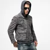 Lederen faux heren heren winter echte varkenskin jas casual dik gevoerde warme hoody bommenwerper slank fit echte jas plus maat 5xl