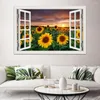 Adesivi murali One Piece Natura Giallo Girasole Paesaggio Moderno Adesivo Decal PVC Carta da parati 3D Finestra Vista Arredamento camera da letto