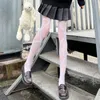 Kvinnliga strumpor japanska harajuku korsade ren strumpbyxor kvinnliga lolita remmen nylonstrumpor för punk hosiery fisknät vita balck tights