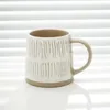 Mugs Japanese Simple Hand Painted Stripe Check Pottery Coffee Large Capacity Ceramic Breakfast Cup For Tea Milk Water Tableware