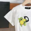 23ss designmärkt barn t-shirt kjol set Rund hals Ren bomull logotyp tryck Kortärmad blomtryck Plisserad kjol kostym Senaste sommaren barnkläder a1