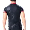 Men's T Shirts S M L XL XXL Sexy Gothic Striped Pu Leather Short Sleeve T-Shirt Tops Mens GAY Exotic Fitness Breathable