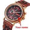 손목 시계 Bobo Bird Personalized Wood Watch 남자 고급 크로노 그래프 사용자 정의 기념일 크리스마스 선물 Drop OEM