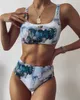 Women's Swimwear 2023 High Waist Bikinis Swimwear Women Push Up Swimsuits Sexy Marble Women Swimsuit High Waist Swimwear Women bathing Beach wear