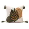 Pillow Green Leaves Handmade Embroidery Cover Tassels Tufted Home Decor 45x45cm Moon PillowCase Sham