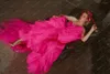 Feestjurken 2023 Roze gezwollen tule prom strapless geplooide ruches lange donzige gelaagde vrouwen avondkap jurken