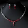 Wedding Jewelry Sets Luxury Elegant Blue Red Crystal Tree Leaf Bridal Jewelry Sets Silver Color Alloy Drop Earring Necklace Sets For Women 230313