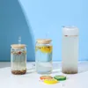 US Warehouse 12oz Sublimation Glass Tumbler Clear Frosted Glass Mugs With Bamboo Lid Drinking Straw Outdoor Portable Water Bottle B5