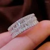 Cluster Rings Unice Luxury T Square 1.0ct Diamond Ring Real 18K Solid White Gold Jewelry AU750 Dubbel Row For Women Wedding Party