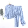 Women's Sleepwear Cotton Flannel Trouser Pajamas Suit for Home Wear Simple Printed Loose Autumn and Winter Long Sleeve Pant Pyjamas Women Sets 230314