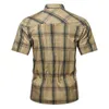 Męskie koszule letnie kratą koszulę męskie bawełniany krótki krótki koszulka z przodu kieszonka klatki piersiowej Wysokiej jakości mężczyźni odzież koszule wojskowe 230314