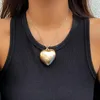 Choker Salircon Punk CCB Large Heart Pendant Necklace Simple Thin Metal Chain Sexig Party Bar for Women Jewelry