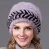 Beanies Beanie/Skull Caps Håll varma naturliga minkull Wool Woven Fur Hat Kvinnor Fashion Djockade Color Matching Ear Protection Cap Winter
