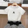 23ss brand kids designer Short sleeve skirt suit Round neck Pure cotton logo Stick drill t-shirt Bow tie Thousand-bird lattice skirt set Summer latest kid clothing a1