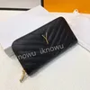 Kvinna Mens Long Walls Designer Wallet Luxury Card Holder Purse Purses Real Leather dragkedja Pouch Note Fack Bokstäver 5A Kvalitet 2023