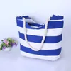 Storage Bags Stylish Women Handbag Waterproof Soft Blue White Strip Female Shoulder Bag Canvas Single Vacation Use