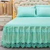 Bed Skirt 3pcs Set Embossed Printing Luxury Princess Romantic Bed Spread Soft Lace Bed Skirt Queen Size Bedspread with 2pcs Pillowcase 230314