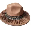 Chapeaux à large bord Seau Chapeaux Boho style Femmes élégantes laine artificielle Chapeau Hiver Automne Large Femme Panama Sombrero Cap pour la fête 230314