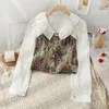 Kvinnors blusar American Retro Casual for Women Spring Long Sleeve Peter-Pan Collar Single Breasted Femme Shirt Topps Floral Print Blusas