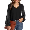 Women's T Shirts Women Long Sleeve Dot Top Shirt V-Neck See-through Green Black Mesh T-Shirts