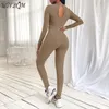 Women's Jumpsuits Rompers WJFZQM femmes à manches longues évider tenues bleu barboteuses femmes combinaisons O cou noir moulante combinaison Streetwear 230314