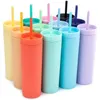 Tumblers Colorf 16Oz Acrylic With Lid Sts Plastic Tumbler Double Wall Milk Coffee Cups Matte Candy Colors Slim Cup For Travel Drop D Dhpzd