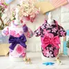 Japanese Style Pet Clothes Summer Dog Apparel Yukata Bow Decor Dog Print Tops Dress Small Dog Kitten Yorkshire Poodle Ragdoll