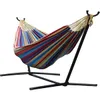 Vivere Double Cotton Hammock with Space Saving Steel Stand Tropical (450 lb Capacity Premium Carry Bag Included) camp