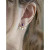 Studörhängen franska retro Amethyst Bright Pearl Studs Fashion Style